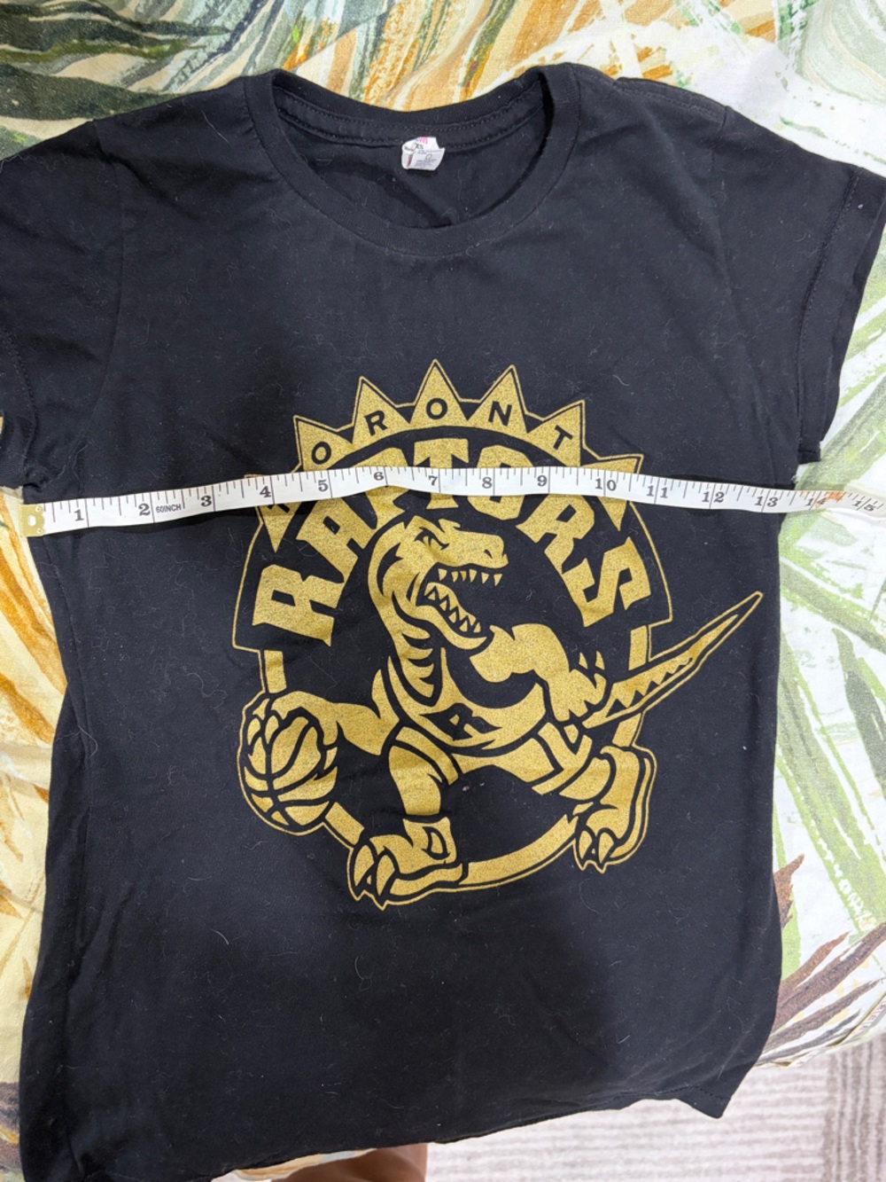 Black Graphic Tee with Gold Raptors Logo